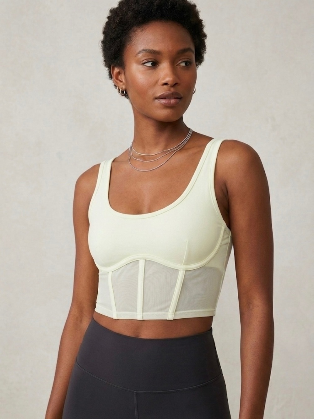 Alo Yoga Airbrush Mesh Corset Tank Pastel Yellow S Small Activewear Workout Crop